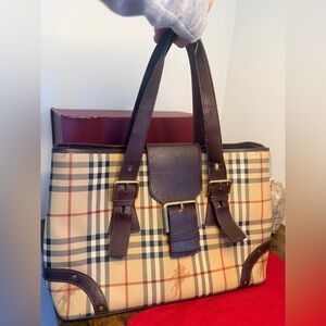 Burberry Beige and Brown Checkered Briefcase